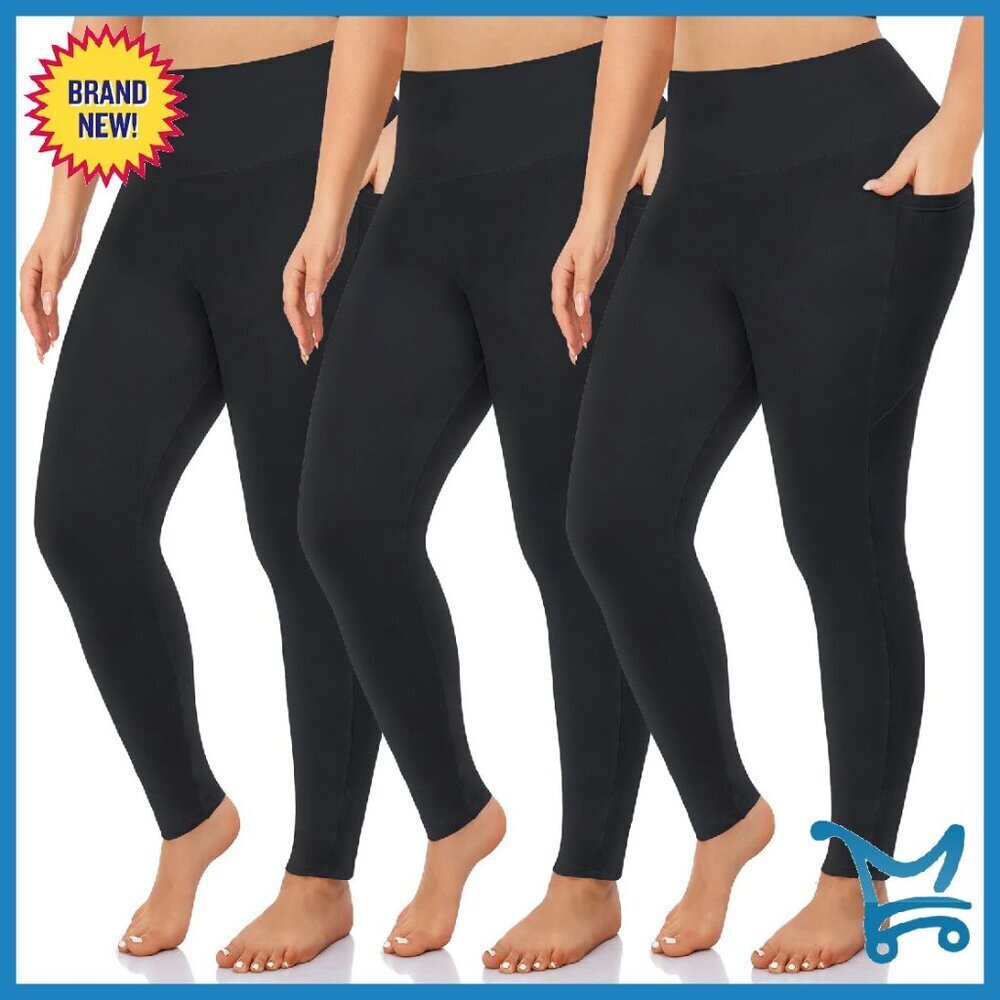 Plus Size Leggings 3 Pack with Pockets High Waisted Yoga Workout Pants